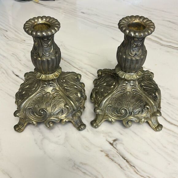 Antique Vintage Small metal Candle holder set of 2 - Picture 1 of 3